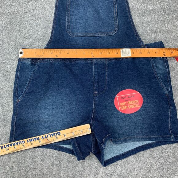 Blue Spice Knit French Terry Shortalls Womens L Large Denim Anti Blue Pockets - Picture 8 of 15